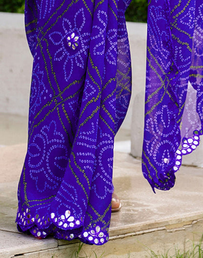 Blue Georgette Printed Bandhani Saree