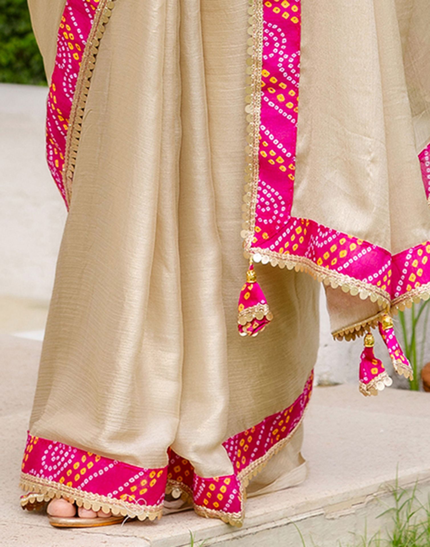 Beige Shimmer Lace Saree