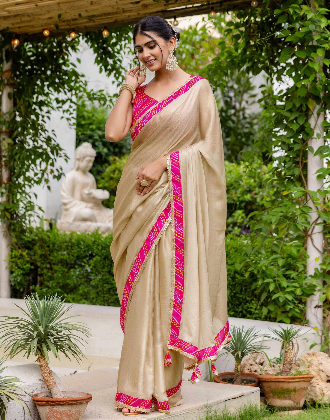 Beige Shimmer Lace Saree