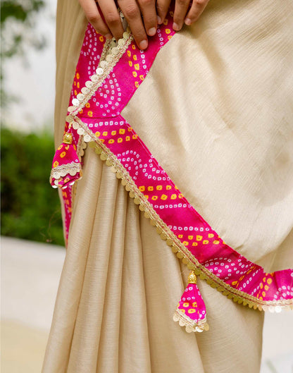 Beige Shimmer Lace Saree