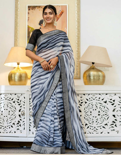 Off White Georgette Printed Laheriya Saree
