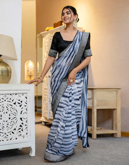 Off White Georgette Printed Laheriya Saree