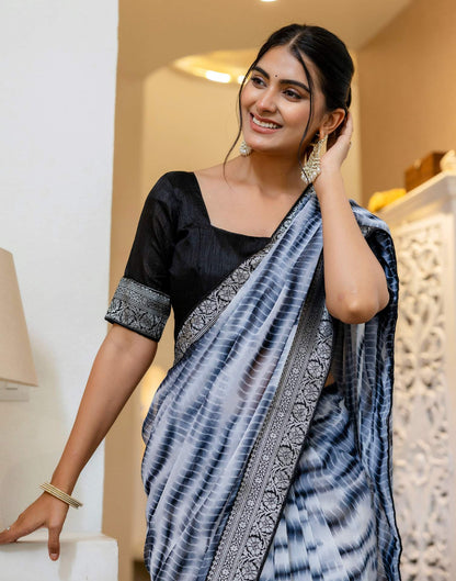 Off White Georgette Printed Laheriya Saree