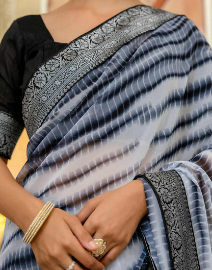Off White Georgette Printed Laheriya Saree