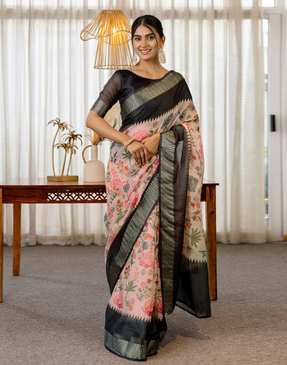 Peach Cotton Printed Saree