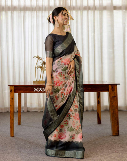 Peach Cotton Printed Saree