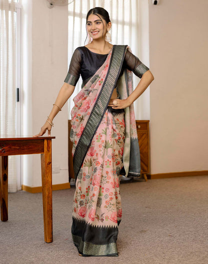 Peach Cotton Printed Saree