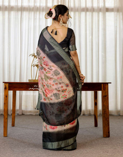 Peach Cotton Printed Saree