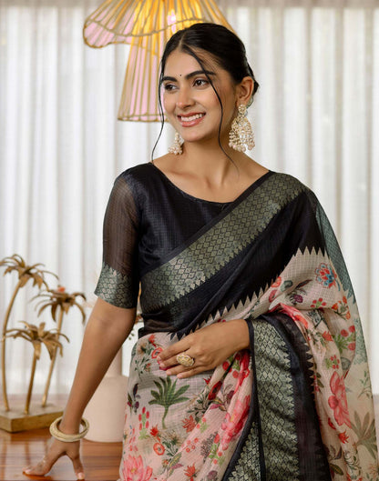 Peach Cotton Printed Saree