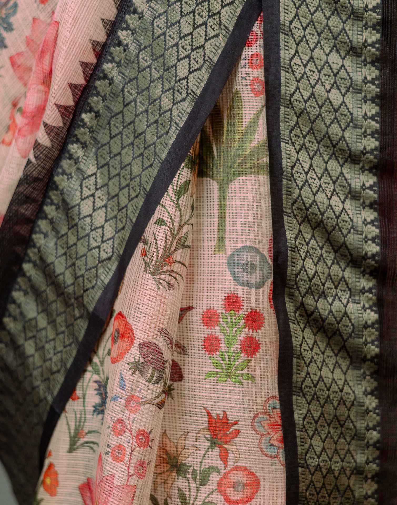 Peach Cotton Printed Saree