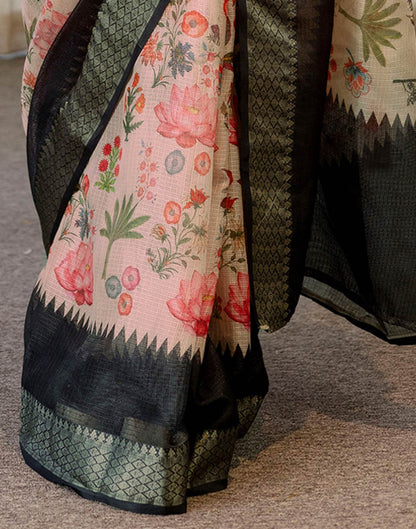 Peach Cotton Printed Saree