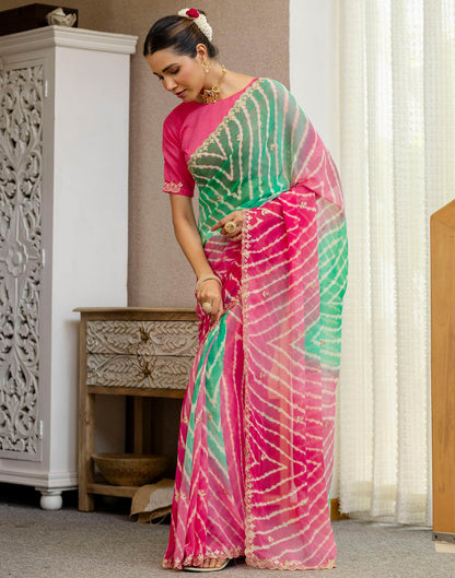 Green Georgette Printed Laheriya Saree