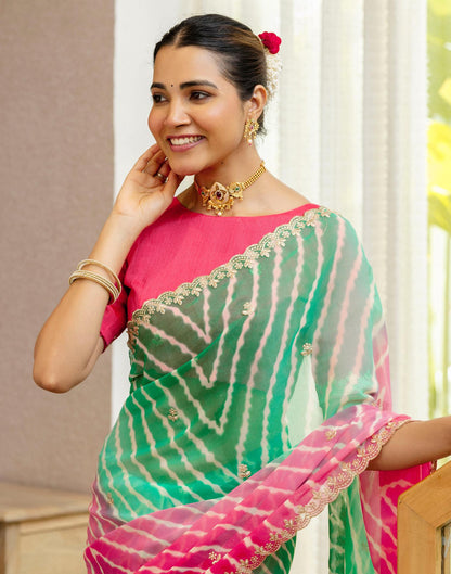 Green Georgette Printed Laheriya Saree