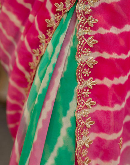 Green Georgette Printed Laheriya Saree
