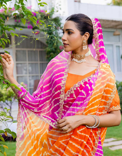 Orange Georgette Printed Laheriya Saree