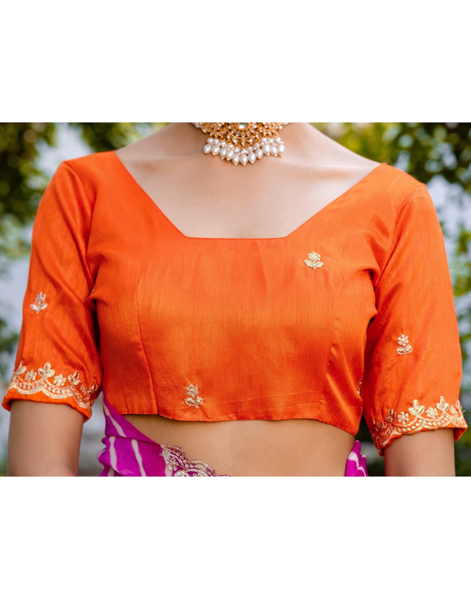 Orange Georgette Printed Laheriya Saree
