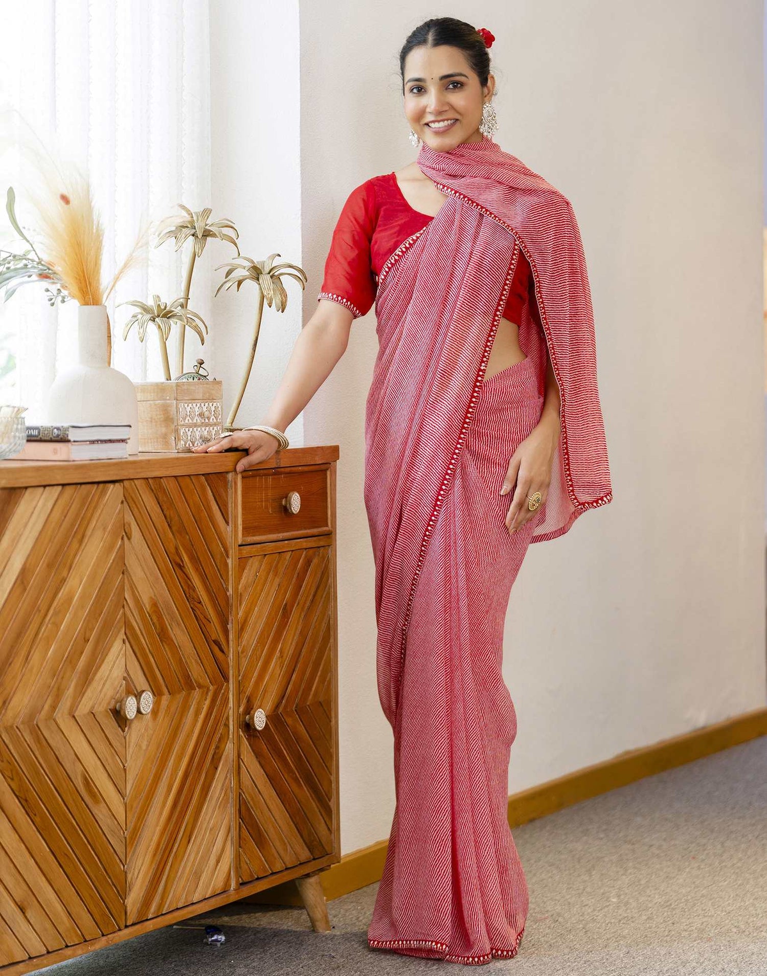 Red Georgette Printed Saree