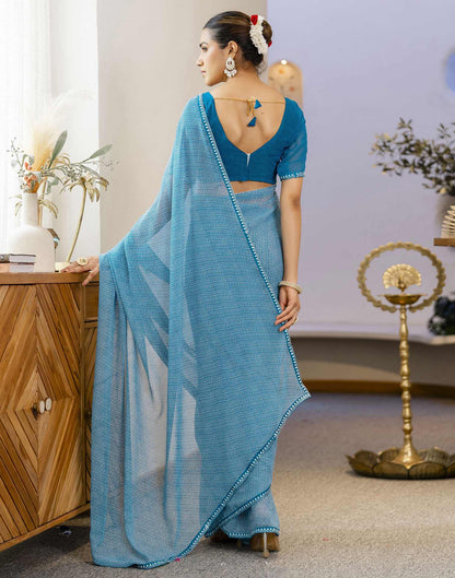 Teal Blue Georgette Printed Saree