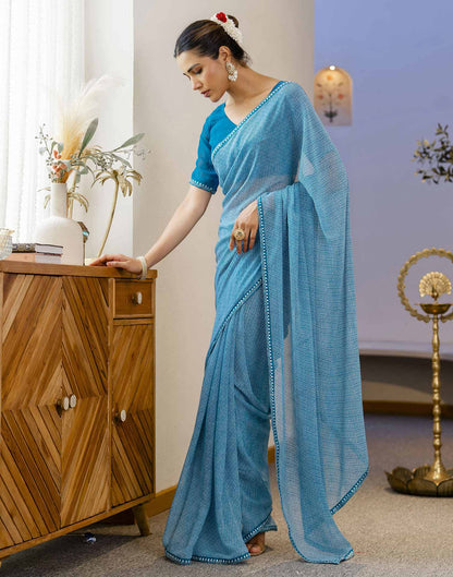 Teal Blue Georgette Printed Saree