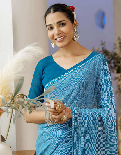 Teal Blue Georgette Printed Saree