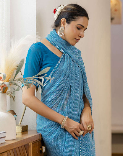 Teal Blue Georgette Printed Saree