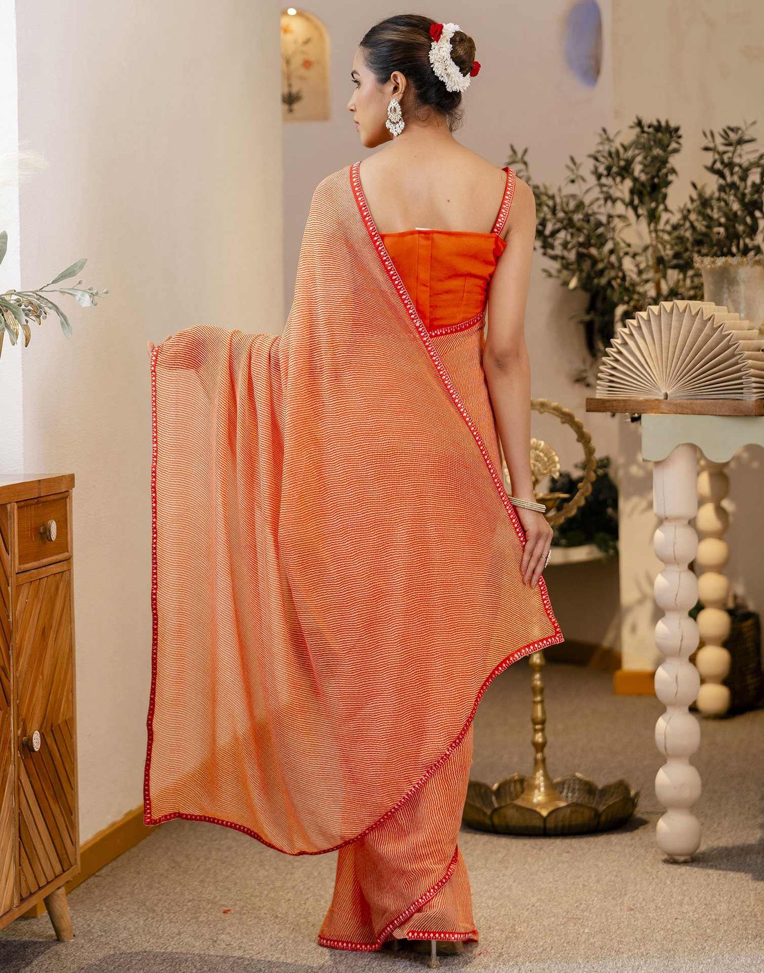 Orange Georgette Printed Saree