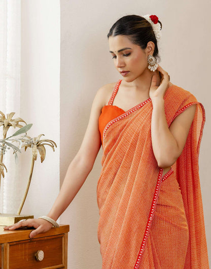 Orange Georgette Printed Saree