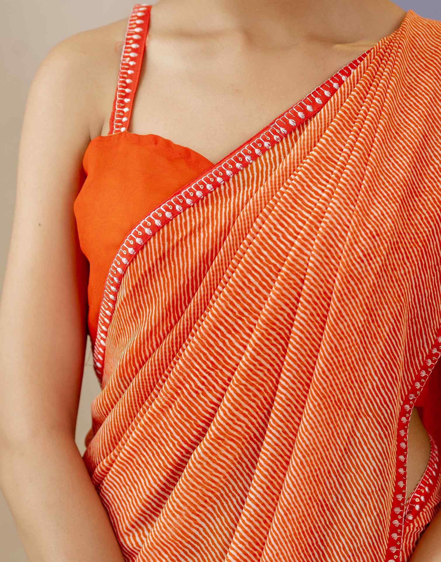 Orange Georgette Printed Saree