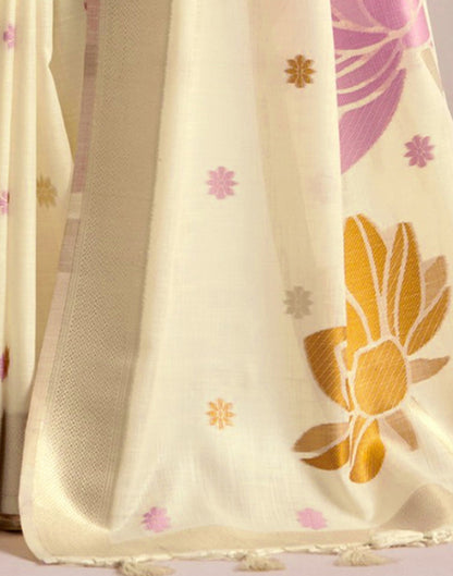 Cream Linen Woven Saree