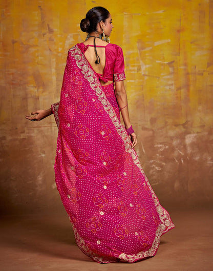 Rani Pink Georgette Bandhani Printed Saree