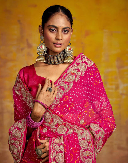 Rani Pink Georgette Bandhani Printed Saree