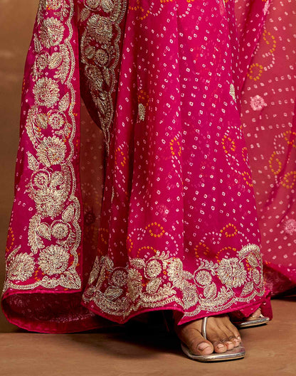 Rani Pink Georgette Bandhani Printed Saree