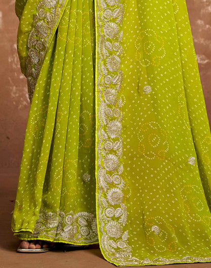 Green Georgette Bandhani Printed Saree