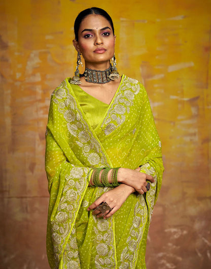 Green Georgette Bandhani Printed Saree