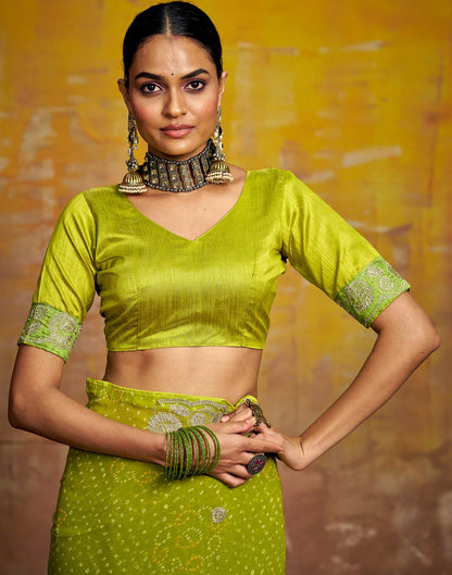 Green Georgette Bandhani Printed Saree