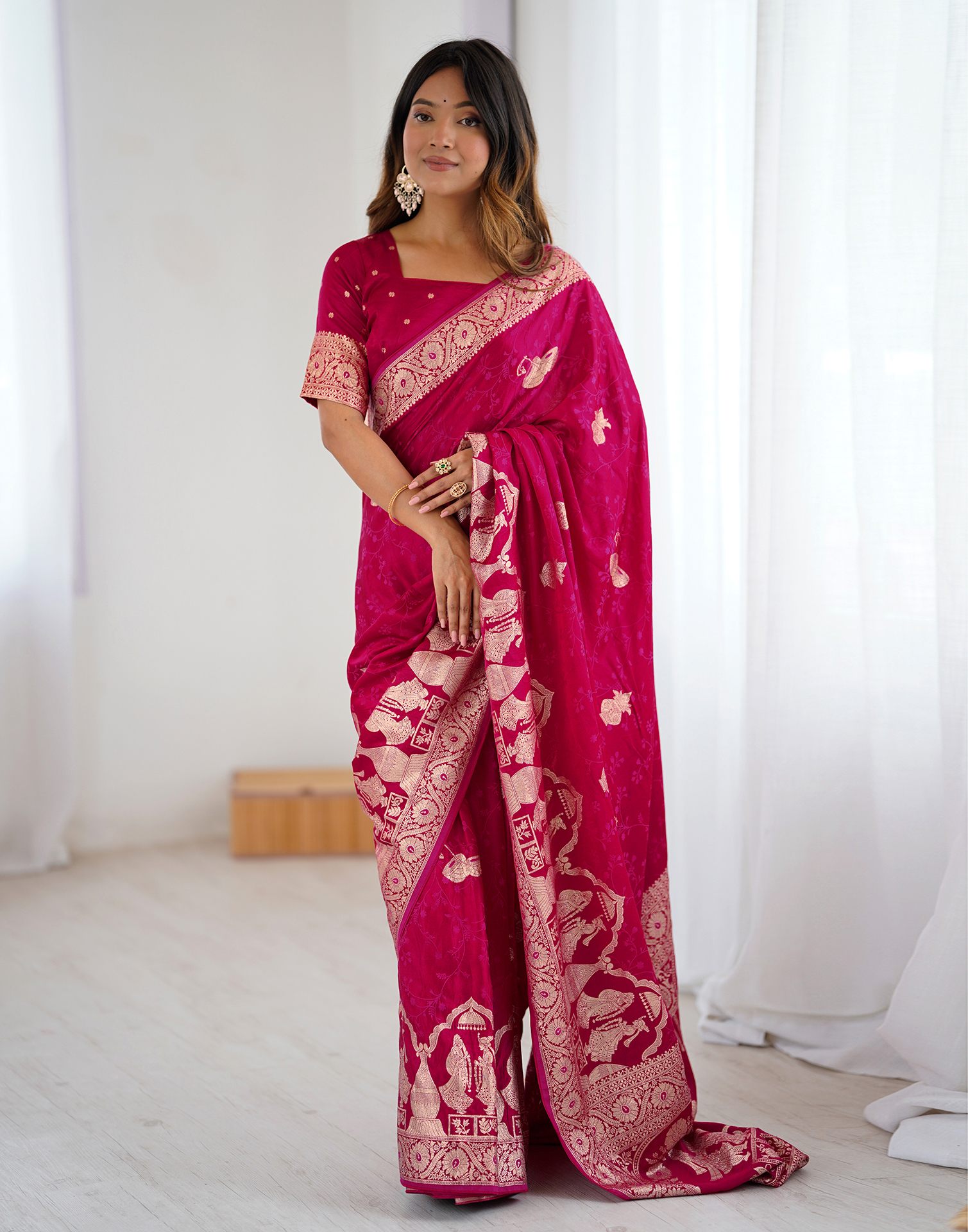 Rani Pink Silk Woven Banarasi Saree