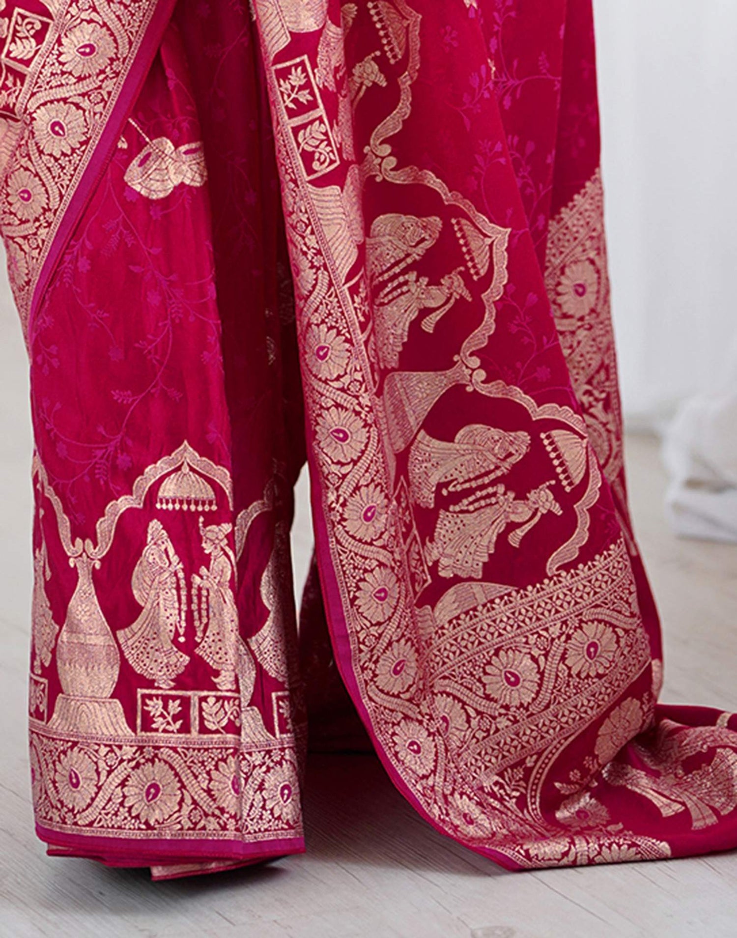 Rani Pink Silk Woven Banarasi Saree