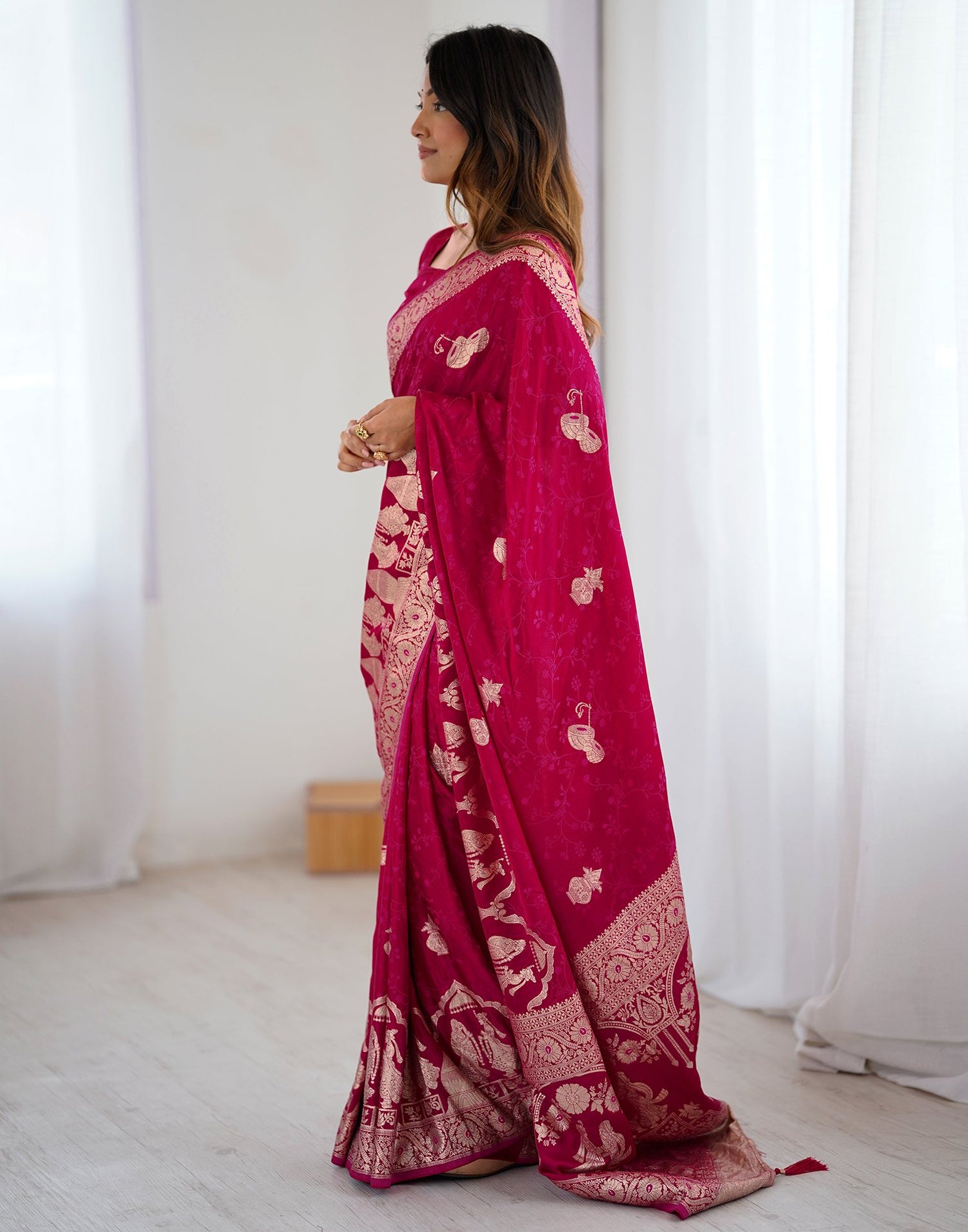 Rani Pink Silk Woven Banarasi Saree