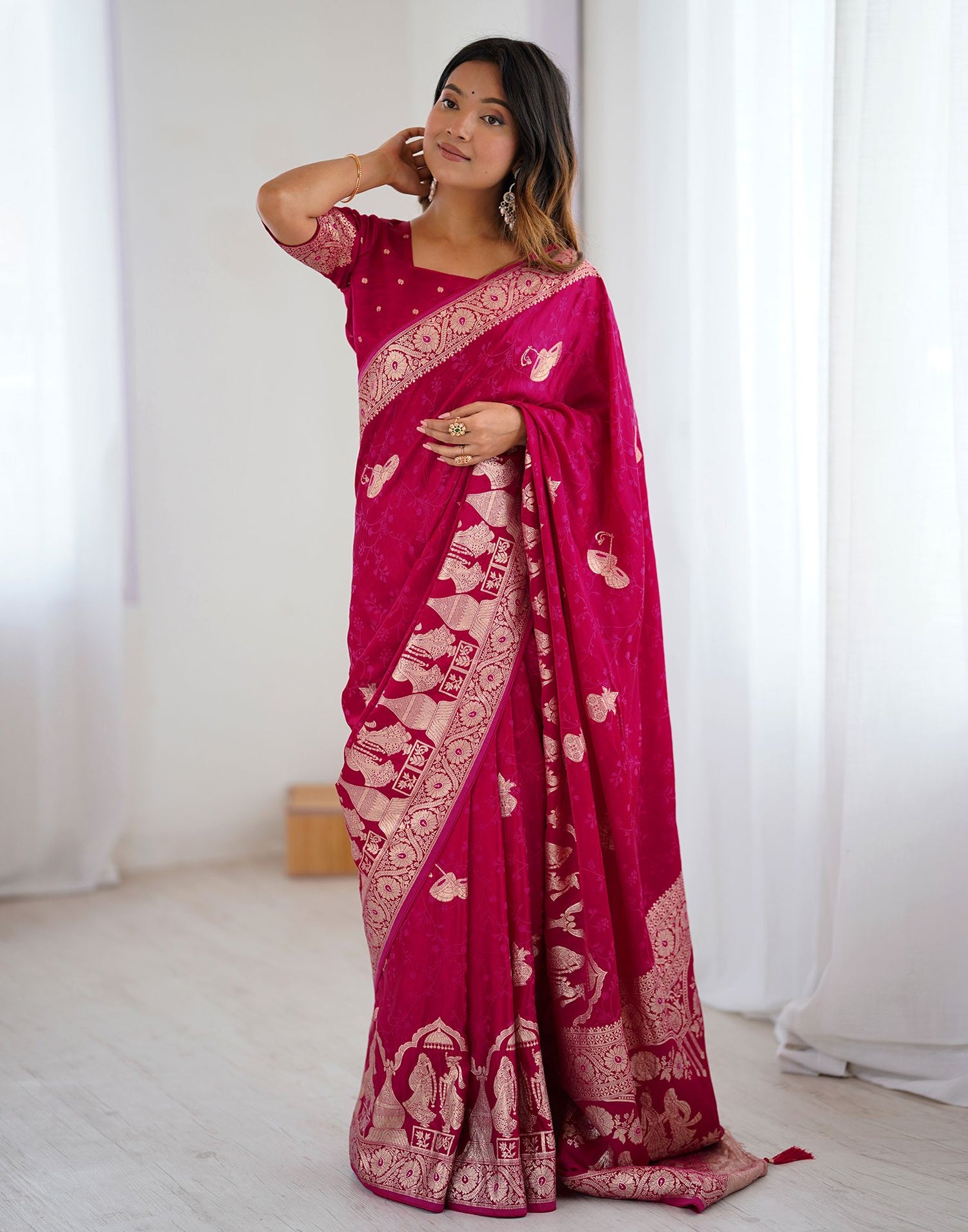Rani Pink Silk Woven Banarasi Saree