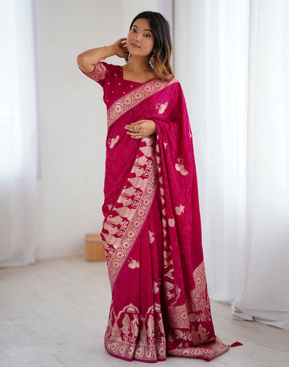 Rani Pink Silk Woven Banarasi Saree