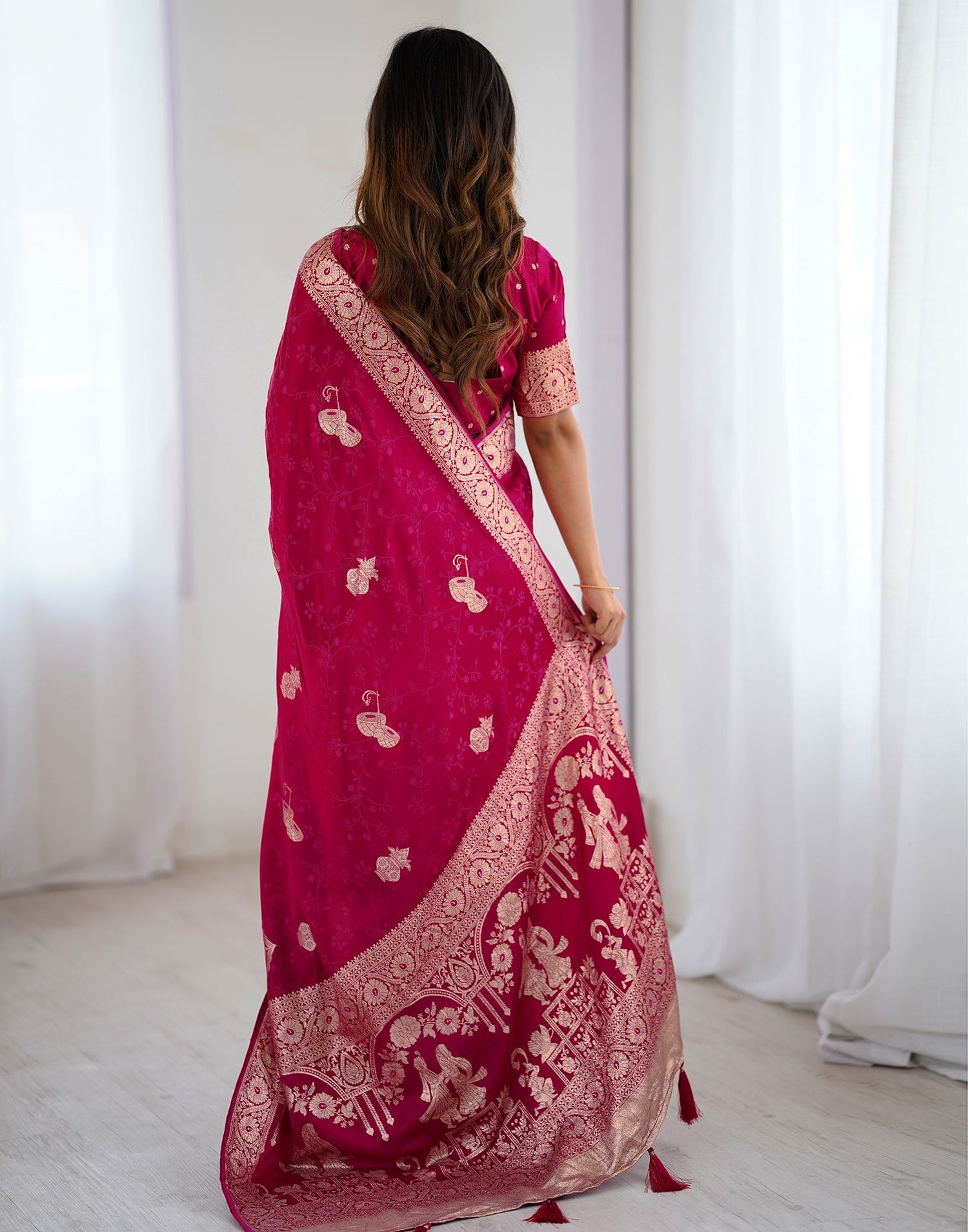 Rani Pink Silk Woven Banarasi Saree