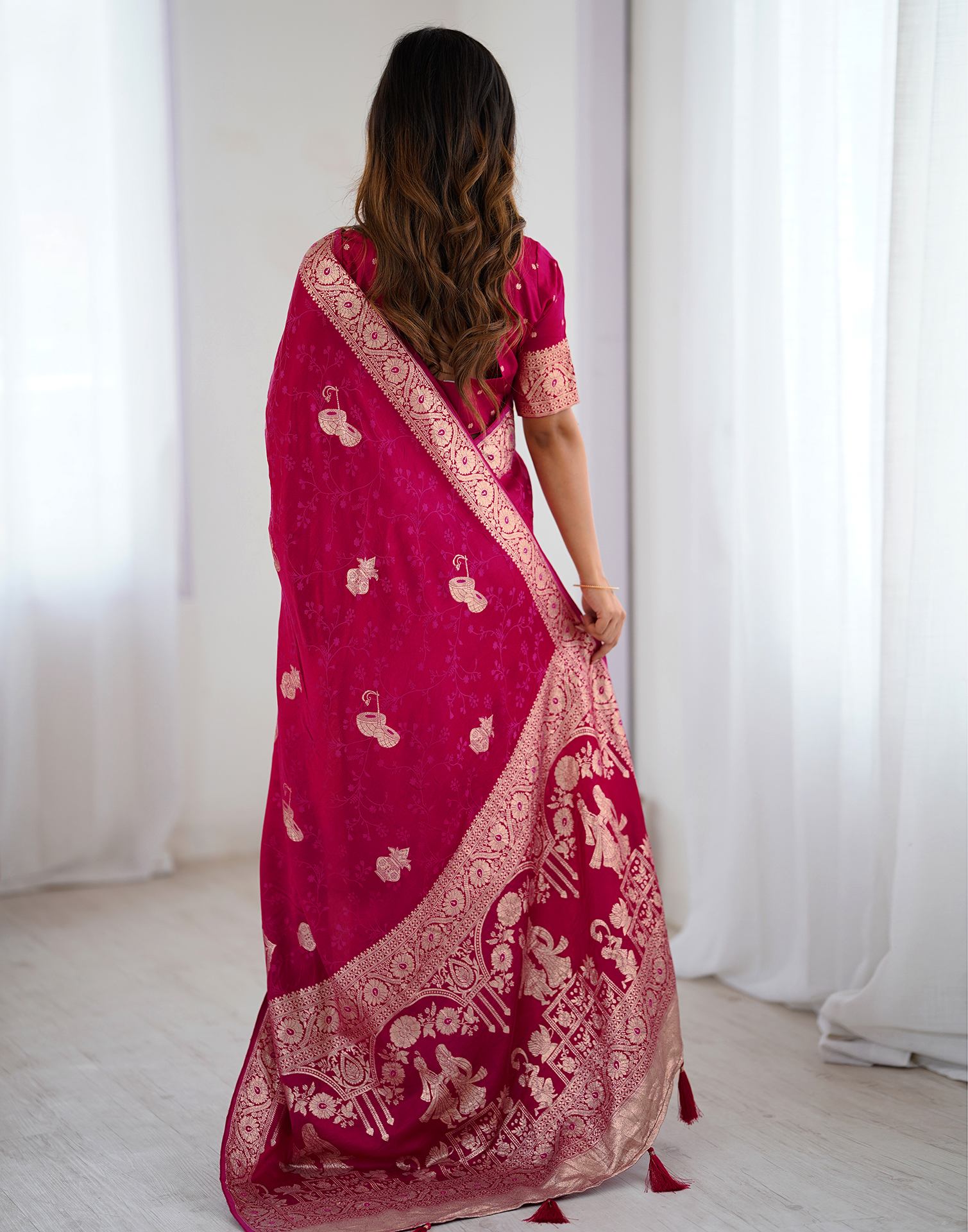 Rani Pink Silk Woven Banarasi Saree