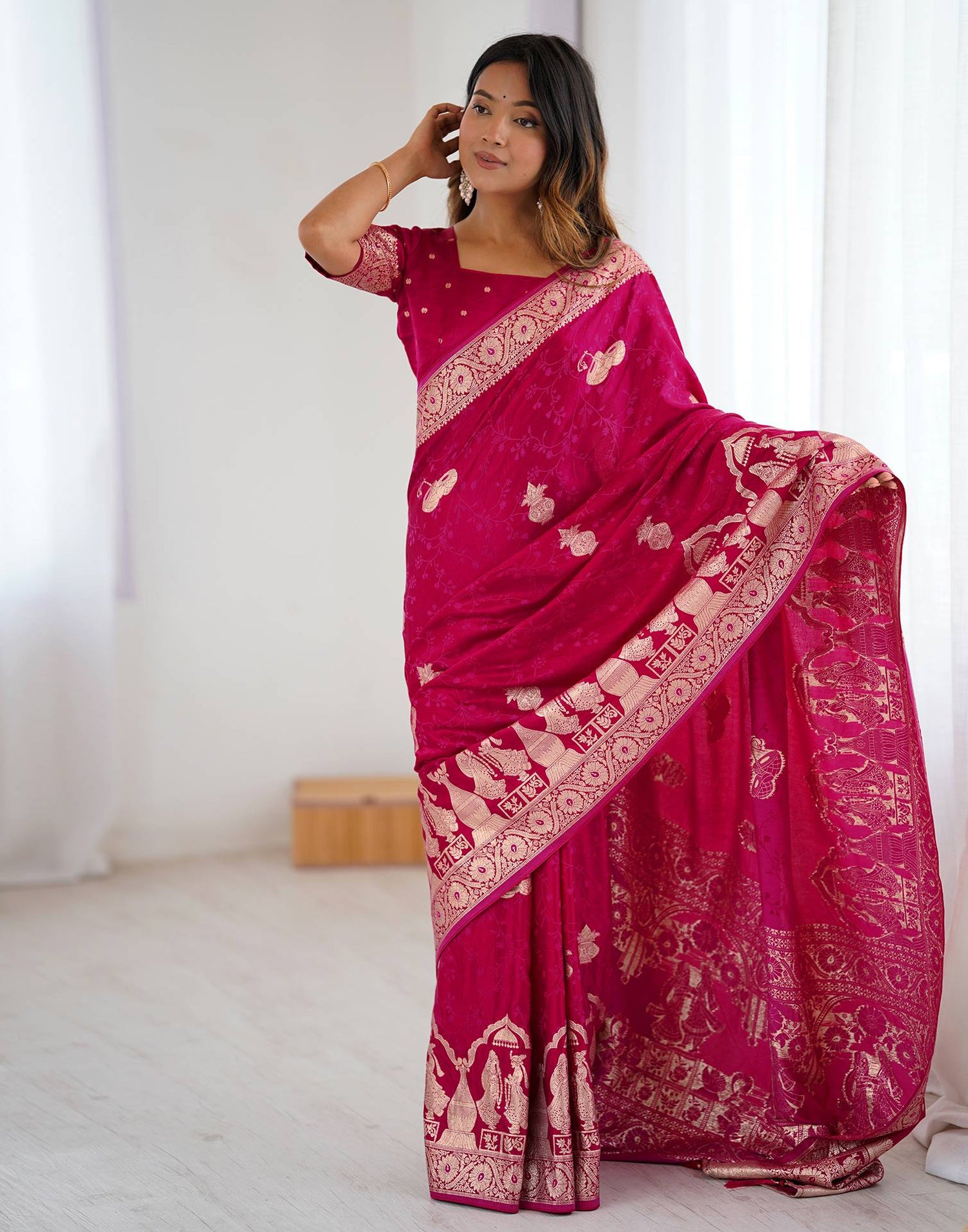 Rani Pink Silk Woven Banarasi Saree