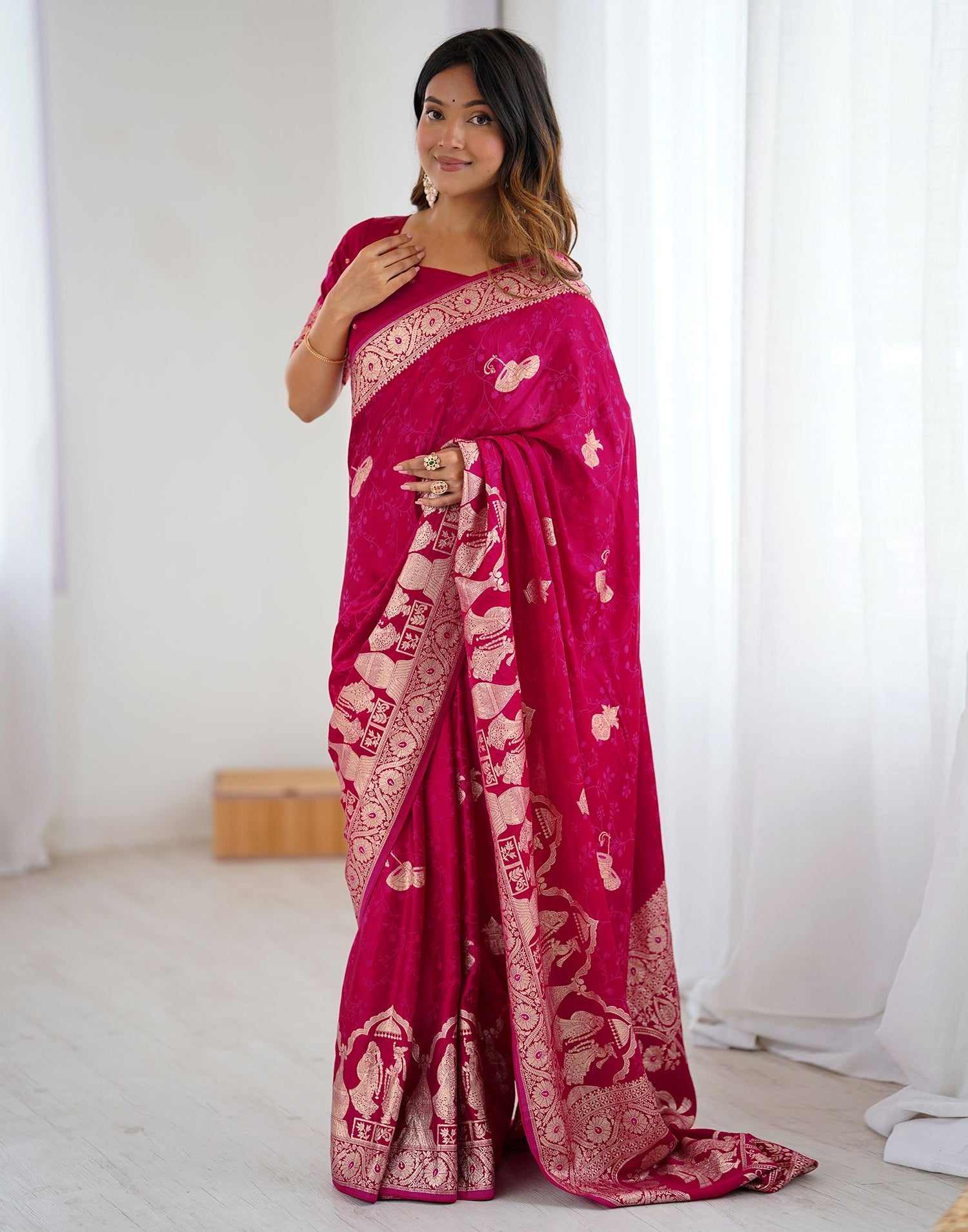 Rani Pink Silk Woven Banarasi Saree