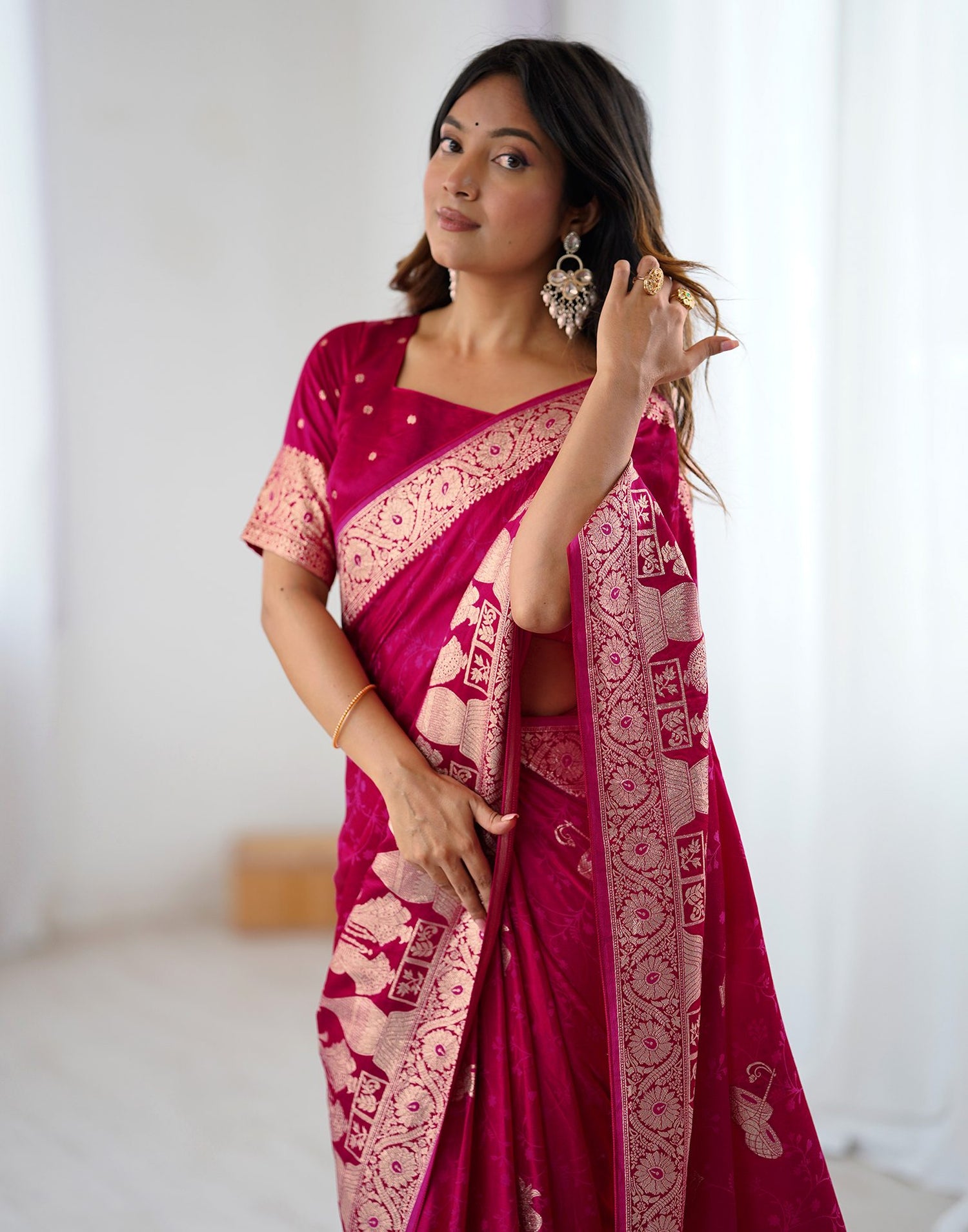 Rani Pink Silk Woven Banarasi Saree