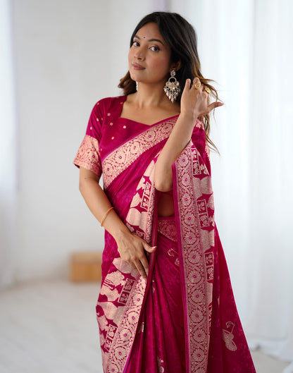 Rani Pink Silk Woven Banarasi Saree