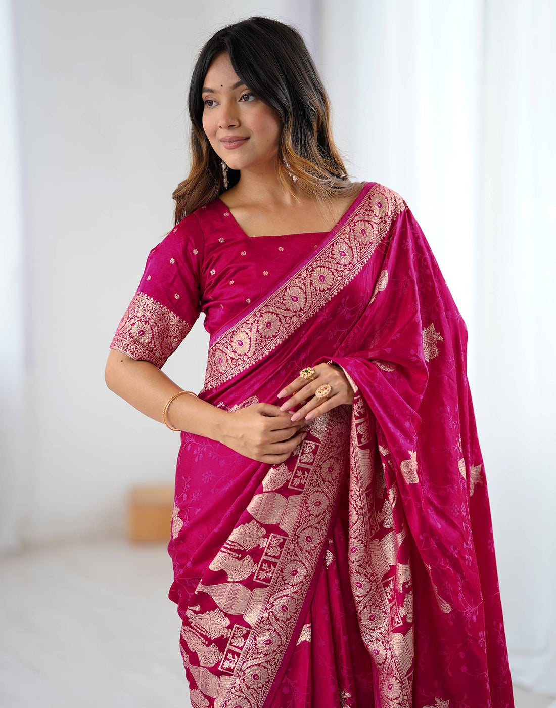 Rani Pink Silk Woven Banarasi Saree