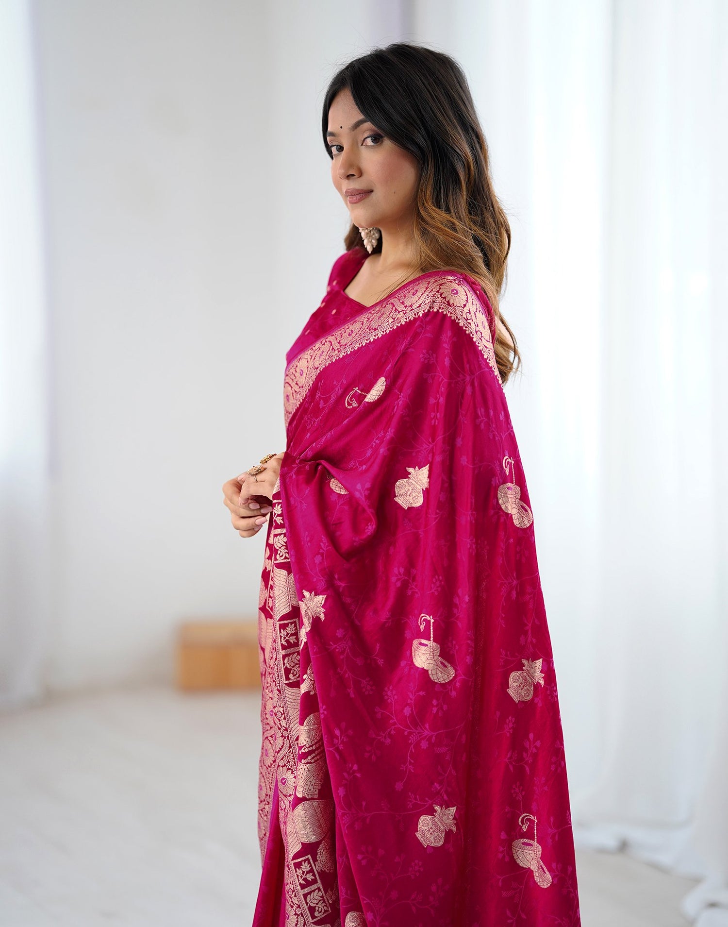 Rani Pink Silk Woven Banarasi Saree