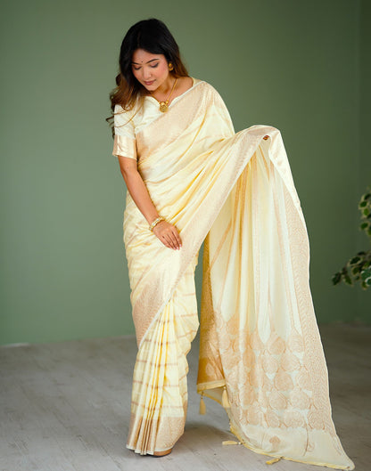 Cream Silk Woven Kanjivaram Saree