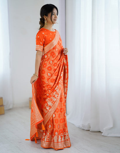 Orange Silk Woven Banarasi Saree